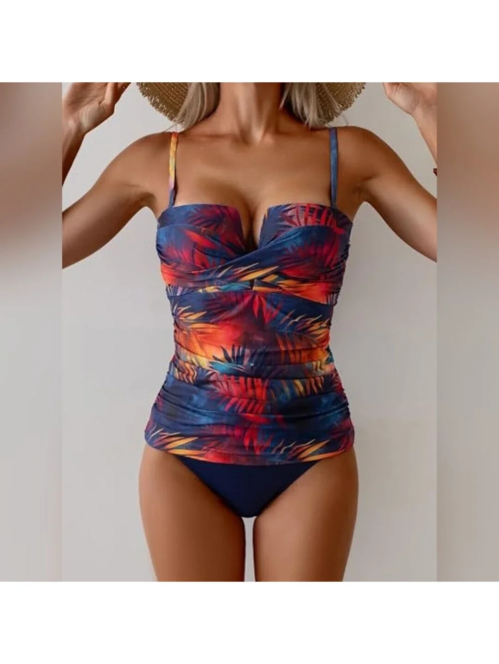 NWOT Aidonger Two Piece Push Up High Waisted Botton Tankini Swimsuit, Medium